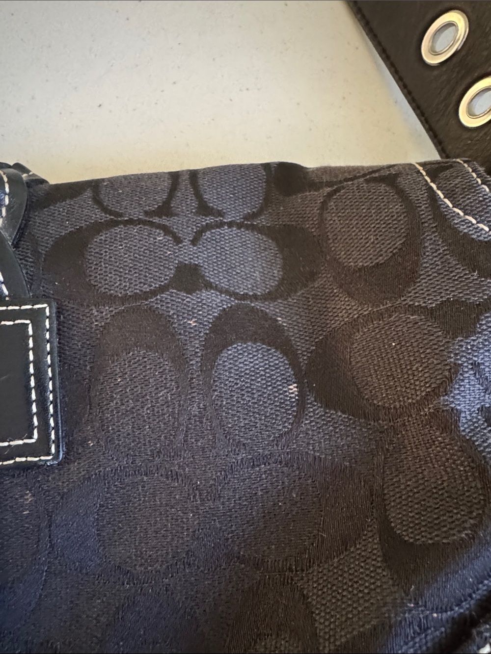 Coach Black Signature Canvas Shoulder Bag with Braided Strap Accent - Picture 5 of 6